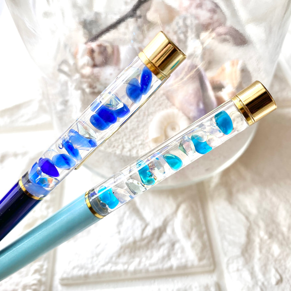 Blue×Blue・:*+.(名入れ可)ハーバリウムボールペン ペン・筆記用具 花