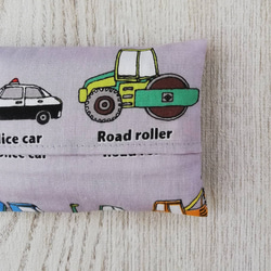 ロードローラー　パトカー　はたらく車のミニポケットティッシュケース　乗り物や工事車両が好きな子に！　男の子 3枚目の画像