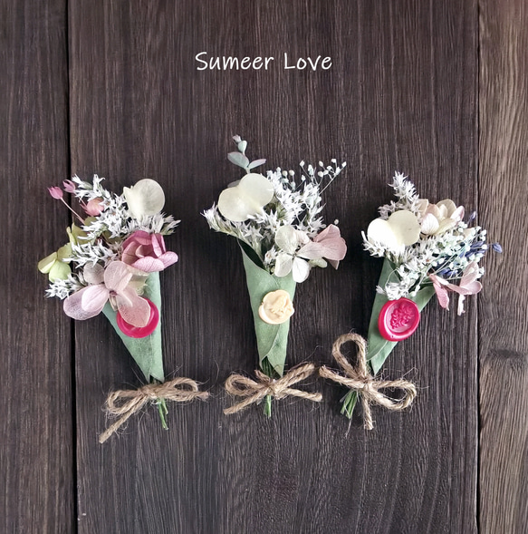 3束セット【Summer Love】葉っぱのラッピングブーケ　ガーランド変更OK 1枚目の画像