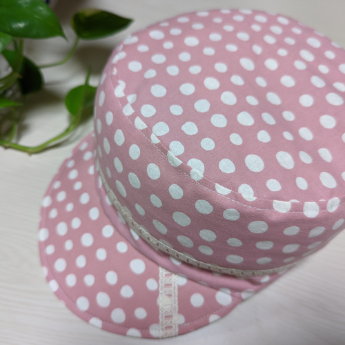 洗える帽子 可愛らしいレース付き『ピンクの水玉』 キャップ 覚醒