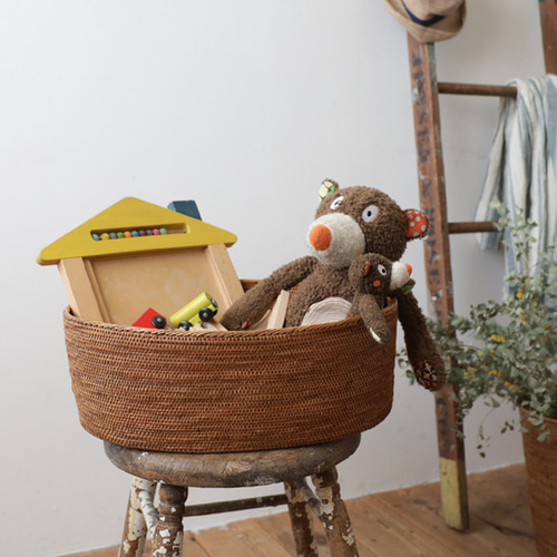 送料無料）再制作 伝統工芸アタ細工 大 オーバル バスケット 収納BOX