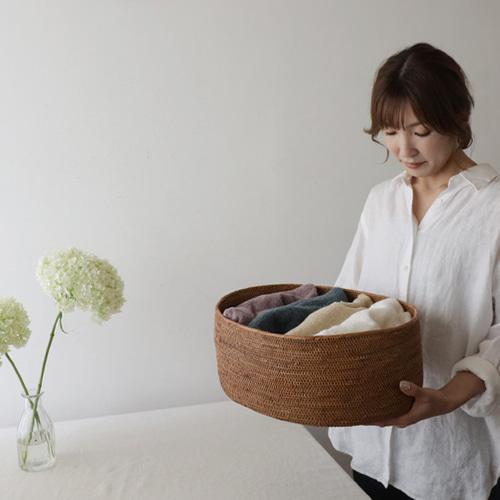 送料無料）再制作 伝統工芸アタ細工 大 オーバル バスケット 収納BOX