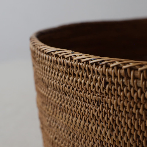 送料無料）再制作 伝統工芸アタ細工 大 オーバル バスケット 収納BOX