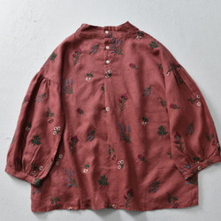 刺繡リネン七分袖シャツ# 4色 ゆったり*レディース  ランタンスリーブ トップス 3枚目の画像