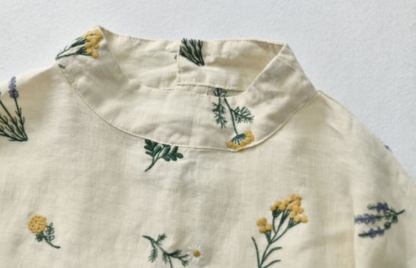 刺繡リネン七分袖シャツ# 4色 ゆったり*レディース  ランタンスリーブ トップス 8枚目の画像