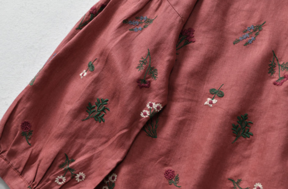 刺繡リネン七分袖シャツ# 4色 ゆったり*レディース  ランタンスリーブ トップス 6枚目の画像