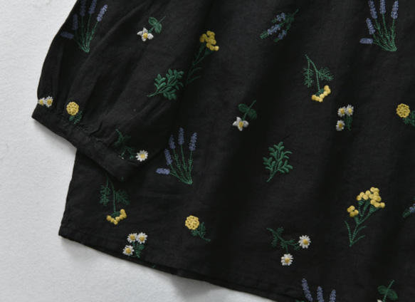 刺繡リネン七分袖シャツ# 4色 ゆったり*レディース  ランタンスリーブ トップス 10枚目の画像