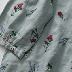 刺繡リネン七分袖シャツ# 4色 ゆったり*レディース  ランタンスリーブ トップス 7枚目の画像