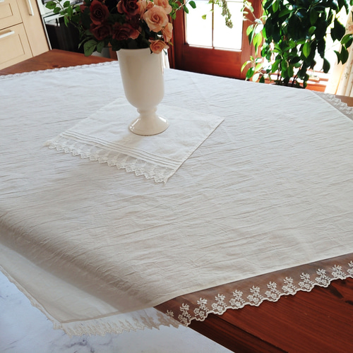 ホワイトコットン♪レース付きテーブルクロス♡︎正方形 テーブル