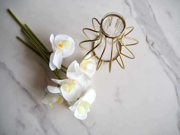 【胡蝶蘭】setコロンと丸いゴールドワイヤーフラワーベースの投げ入れ 5枚目の画像