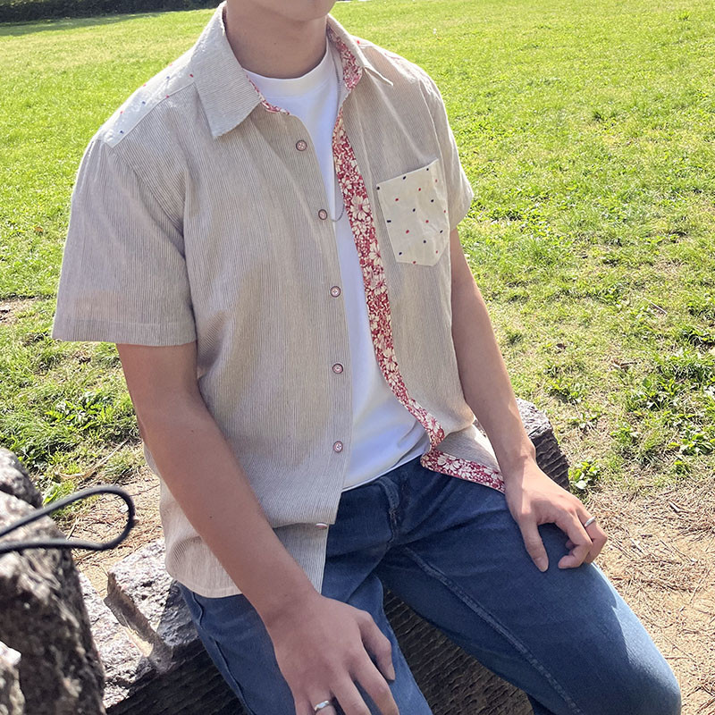 [予約販売] コットンリネンワッシャーストライプとアメリカンファブリックメンズシャツ