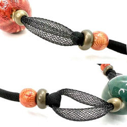 編み紐ドロップネックレス　NS-246　80cm　黒紐　和雑貨　陶器　緑　みどり　赤　あか　アクセサリー　ドロップ型 5枚目の画像