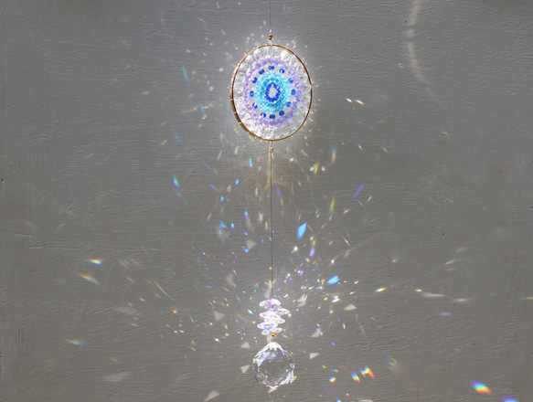 藍色透明 7 公分大曼陀羅太陽捕手 第3張的照片