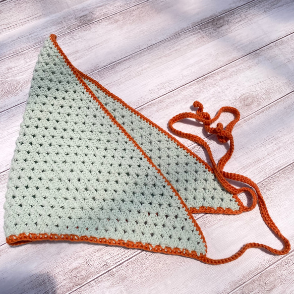 NO.3122036】ハンドメイド カーチフ 三角巾 グラニー編み ミント