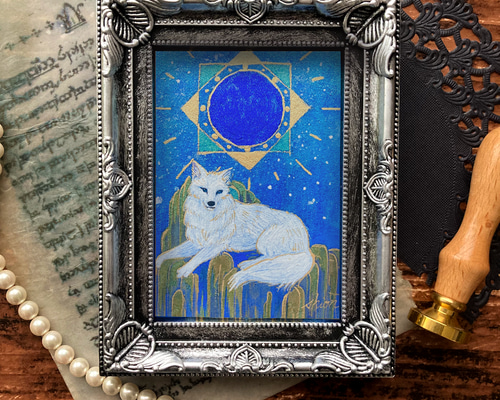 絵画　月 P1185 満月に祈る女神のヒーリングアート 月と水辺の