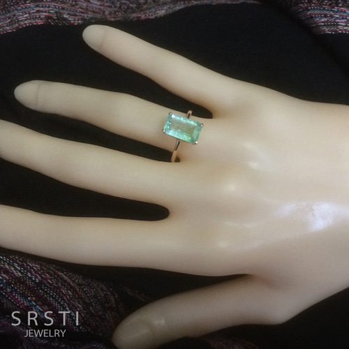 ミントグリーントルマリンバゲットカットK10ゴールドリングD(RGT005