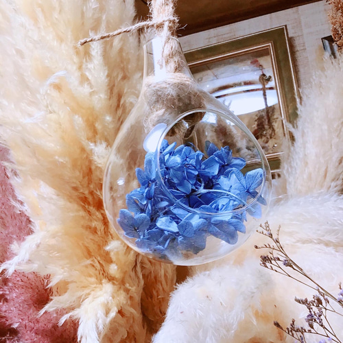 N.574】ハンドメイドキーチェーン 紫陽花レースフラワー青