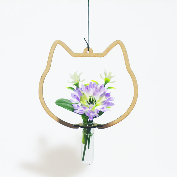 吊るして飾る　猫の一輪挿し【木製】 3枚目の画像