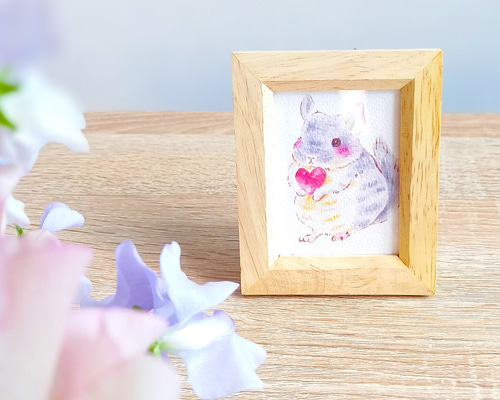 手のひらアート『チンチラ×ハート』 複製原画 イラスト インテリア