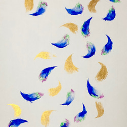 【一点物】Lucky Feather（幸せの羽）シリーズ- 幸せ舞い降りる　ゴールド ブルーgold blue 2枚目の画像