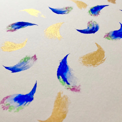 【一点物】Lucky Feather（幸せの羽）シリーズ- 幸せ舞い降りる　ゴールド ブルーgold blue 3枚目の画像