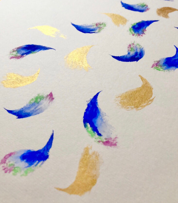 【一点物】Lucky Feather（幸せの羽）シリーズ- 幸せ舞い降りる　ゴールド ブルーgold blue 3枚目の画像