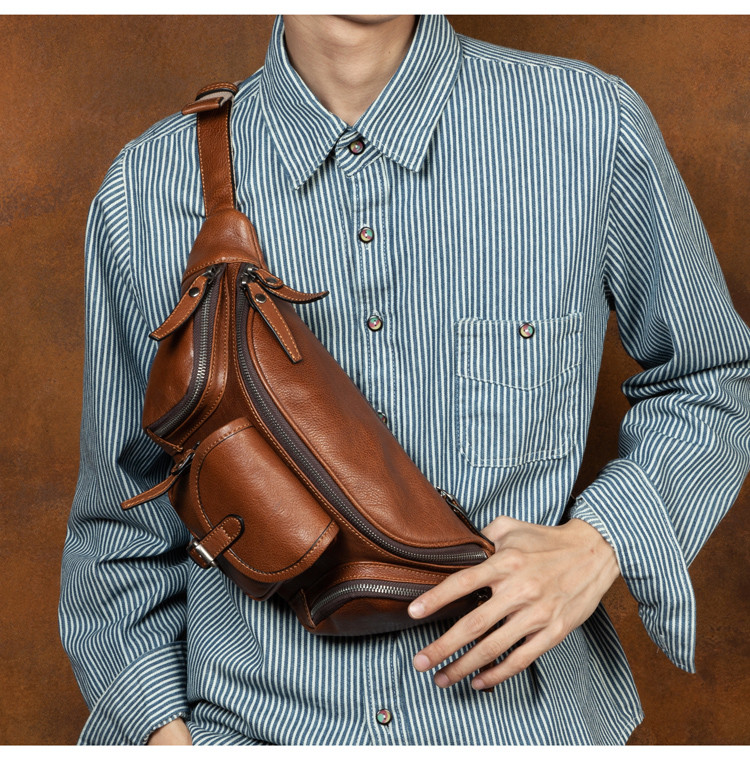 牛革レトロボディバッグ 植物タンニン鞣し本革ウエストポーチ