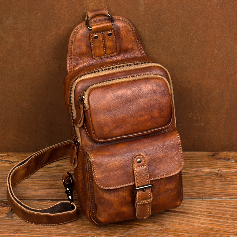 大容量牛革ボディバッグ 植物タンニン鞣し2way本革ウエストポーチ