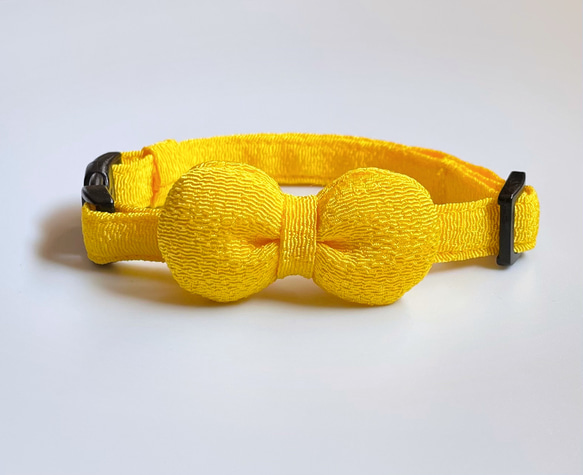 黄色 × ちりめん丸リボン] リボン首輪 猫 首輪 猫の首輪 リード・首輪