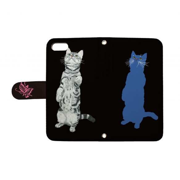 1036C008[TETSUJI SHIRAKAWA]cat-blue スマホケース 全機種対応 手帳型 ねこ ネコ 猫 1枚目の画像