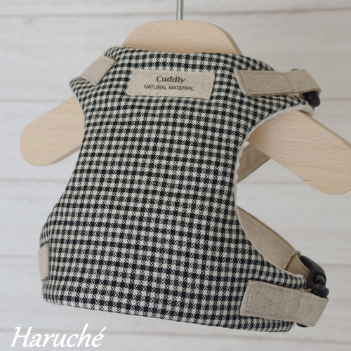 犬用 【エプロンハーネス】 チェック柄 ブラック＆ホワイト オプション  