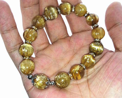 キャッツアイゴールドタイチンルチル ハイグレード 12mm 16cm