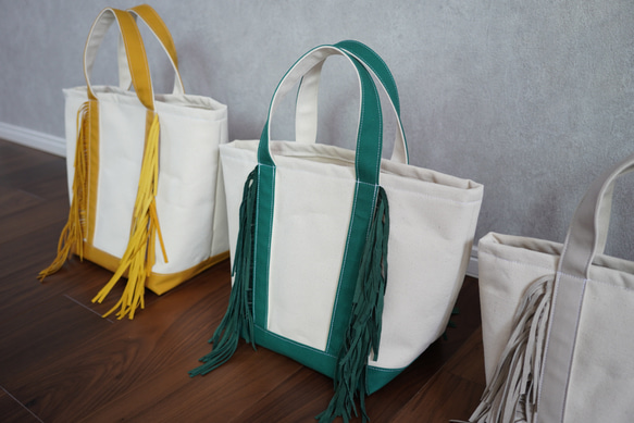 親子リンクコーデ 選べる18色 フリンジバッグ トートバッグ 帆布