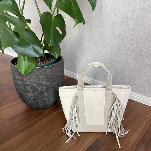 親子リンクコーデ 選べる18色 フリンジバッグ トートバッグ 帆布