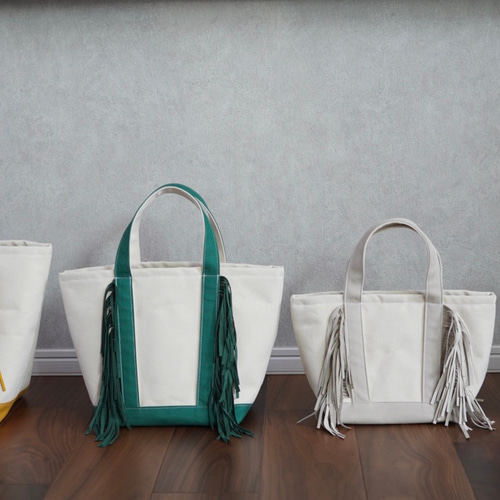 親子リンクコーデ 選べる18色 フリンジバッグ トートバッグ 帆布