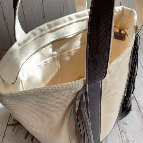 親子リンクコーデ 選べる18色 フリンジバッグ トートバッグ 帆布