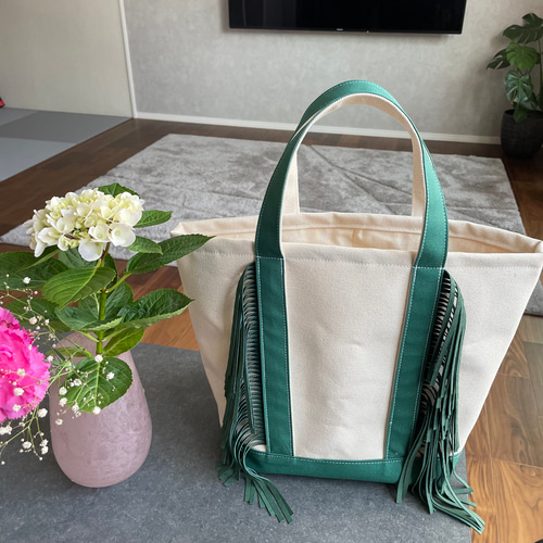 親子リンクコーデ 選べる18色 フリンジバッグ トートバッグ 帆布