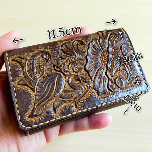 カードケース 名刺入れ レザー カービング 手染め 手縫い 名刺入れ