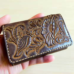 名刺入れ　カードケース　レザーカービング カードケース 名刺入れ レザー カービング 手染め 手縫い 名刺入れ