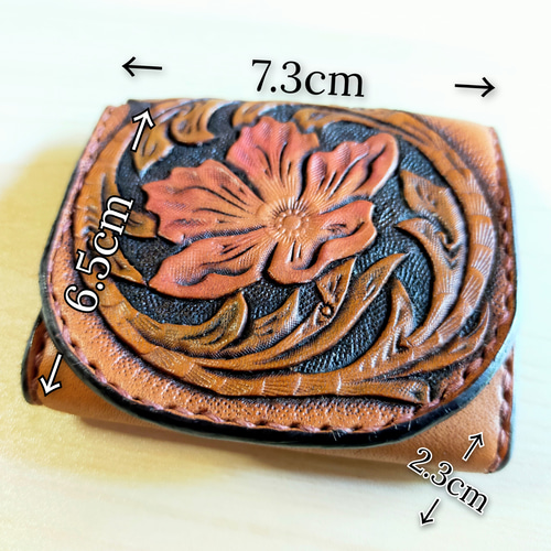 コインケース 小銭入れ レザー カービング 手染め 手縫い 小銭入れ