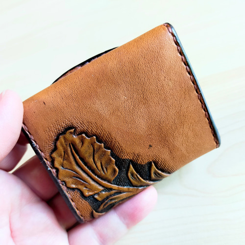 コインケース 小銭入れ レザー カービング 手染め 手縫い 小銭入れ