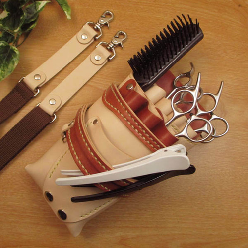 ヌメ革ナチュラル＆茶色 7丁差し 本革シザーケース SCA-54/ND