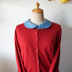 リネン生地シャツ型丸襟の付け襟(BLUEドット柄) 4枚目の画像