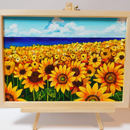 油絵 絵画 海のひまわり畑【B5】 油絵 絵画 海のひまわり畑【B5】 油絵 絵画 【海のひまわり畑