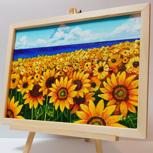 油絵 絵画 【海のひまわり畑】 絵画 HR 通販 13965215｜Creema