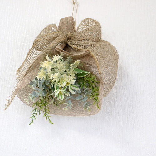 カフェのような 麻布リボンのナチュラルスワッグ フェイクグリーン