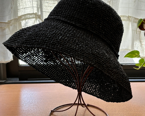 手洗い可能　ササワシ　ハット　帽子　和紙　チャコール　リボン 893bdaf51abbe0abc134a12fd68859