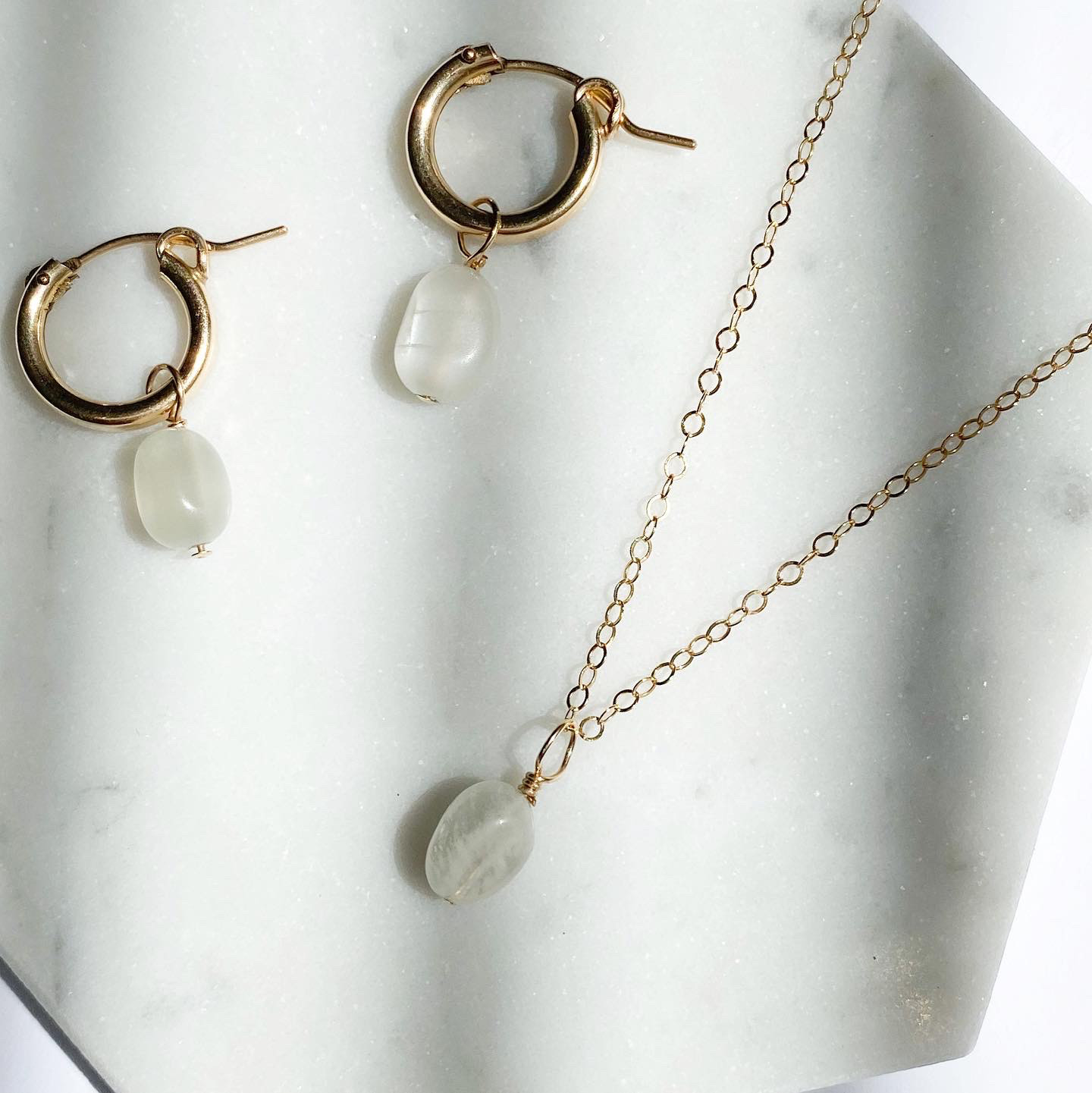2wayフープピアス&ネックレスセット☆ムーンストーン