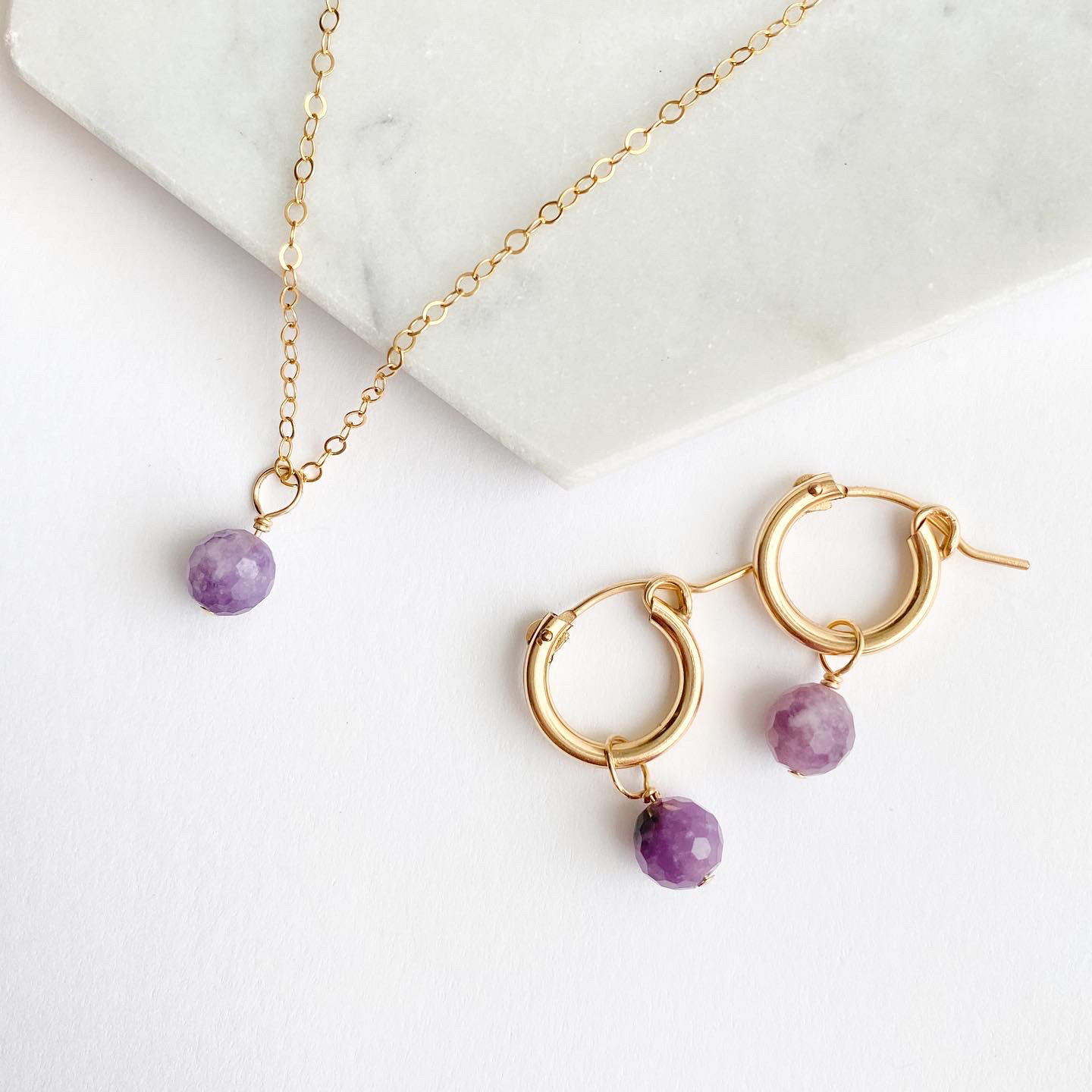 2wayフープピアス&ネックレスセット☆レピドライト