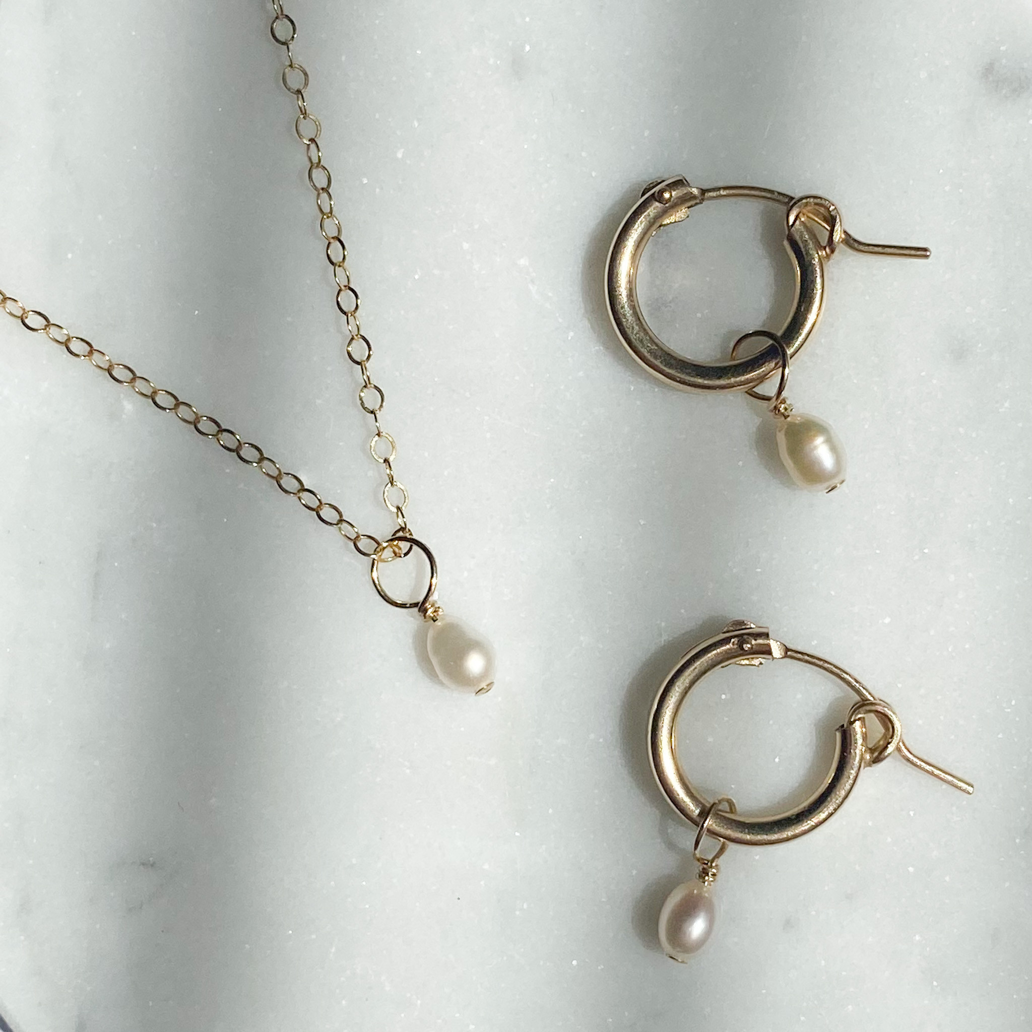 2wayフープピアス&ネックレスセット☆淡水パール